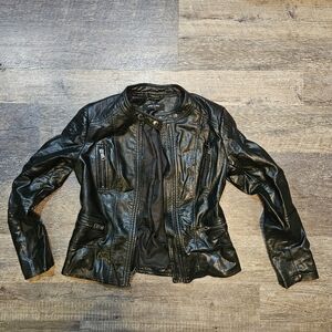 Kenneth Cole Faux Leather Moto Jacket Women Small